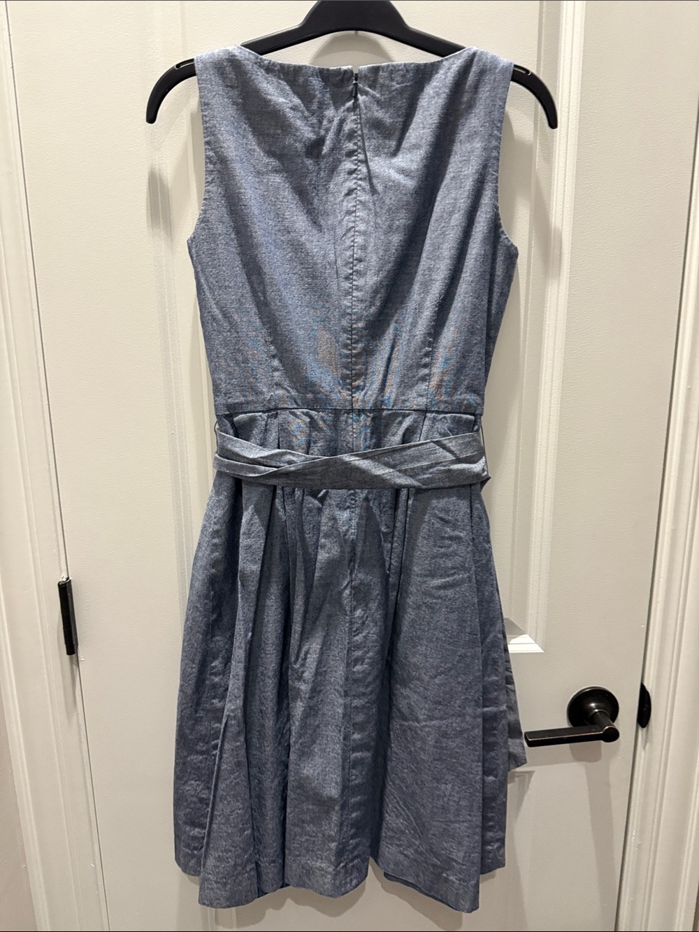L.L. Bean Blue Cotton Chambray Belted Midi Dress - Picture 8 of 8
